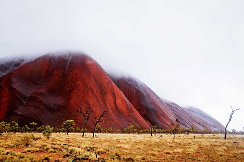 走近艾爾斯巖，山頂的水汽云蒸霞蔚。（攝影 馬小龍）